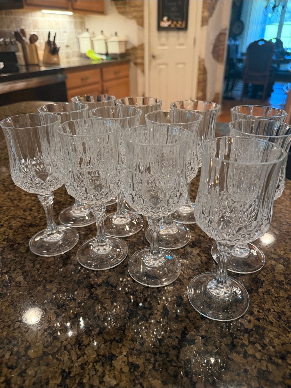 Cut Crystal Stemware Set of 12 Diamond Crosshatch Goblets & Flutes Vintage Style